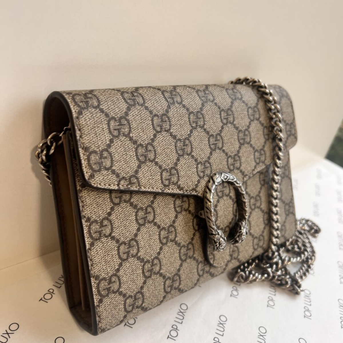 GUCCI DIONYSUS MINI BAG & ANGELINA FLAT SANDAL SET – BEIGE MONOGRAM