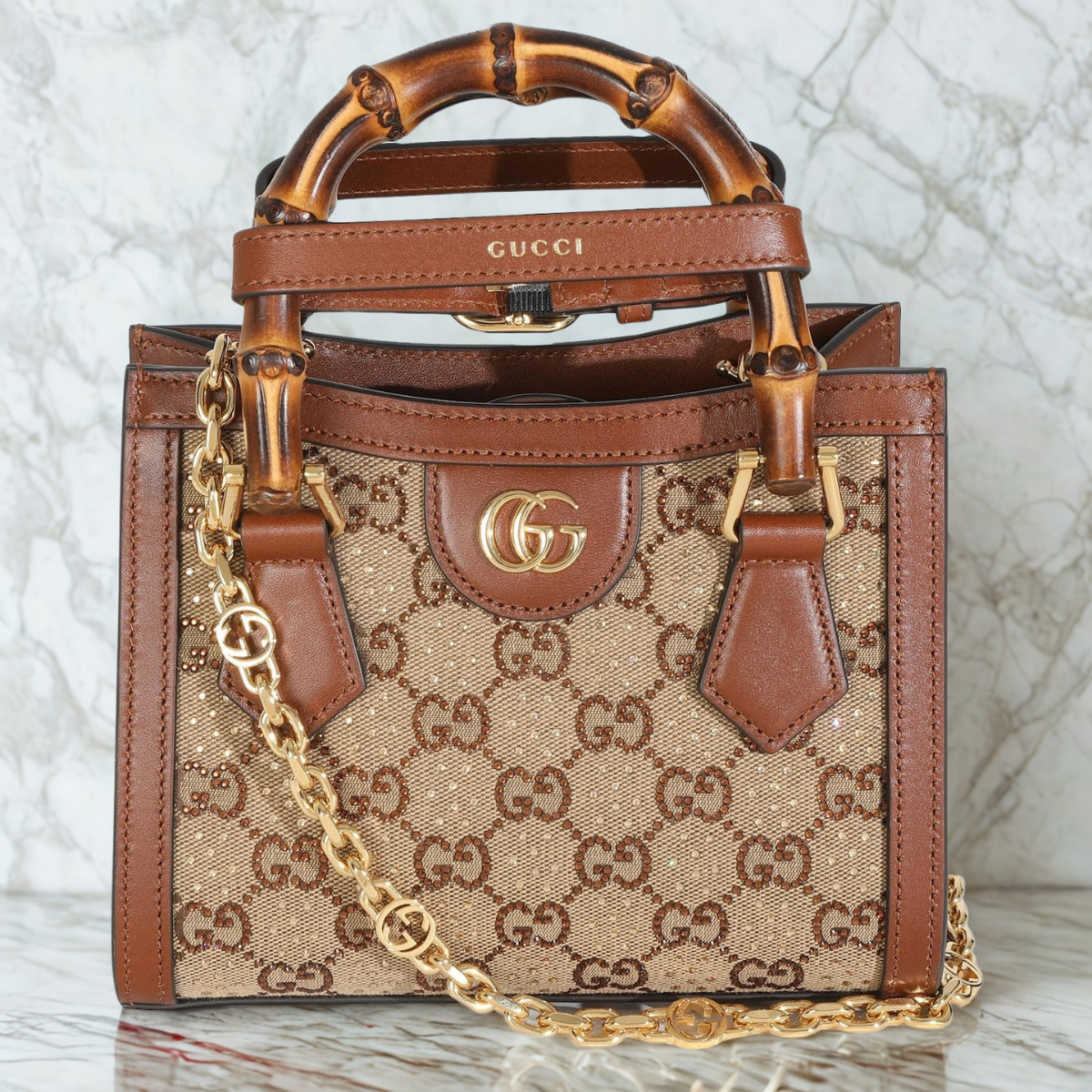 GUCCI DIANA SMALL TOTE BAG WITH CRYSTALS