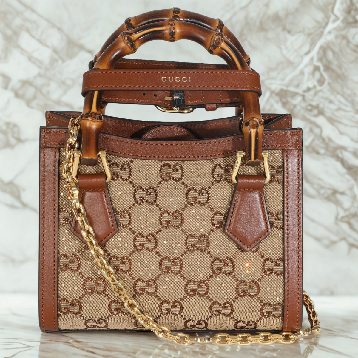 GUCCI DIANA SMALL TOTE BAG WITH CRYSTALS