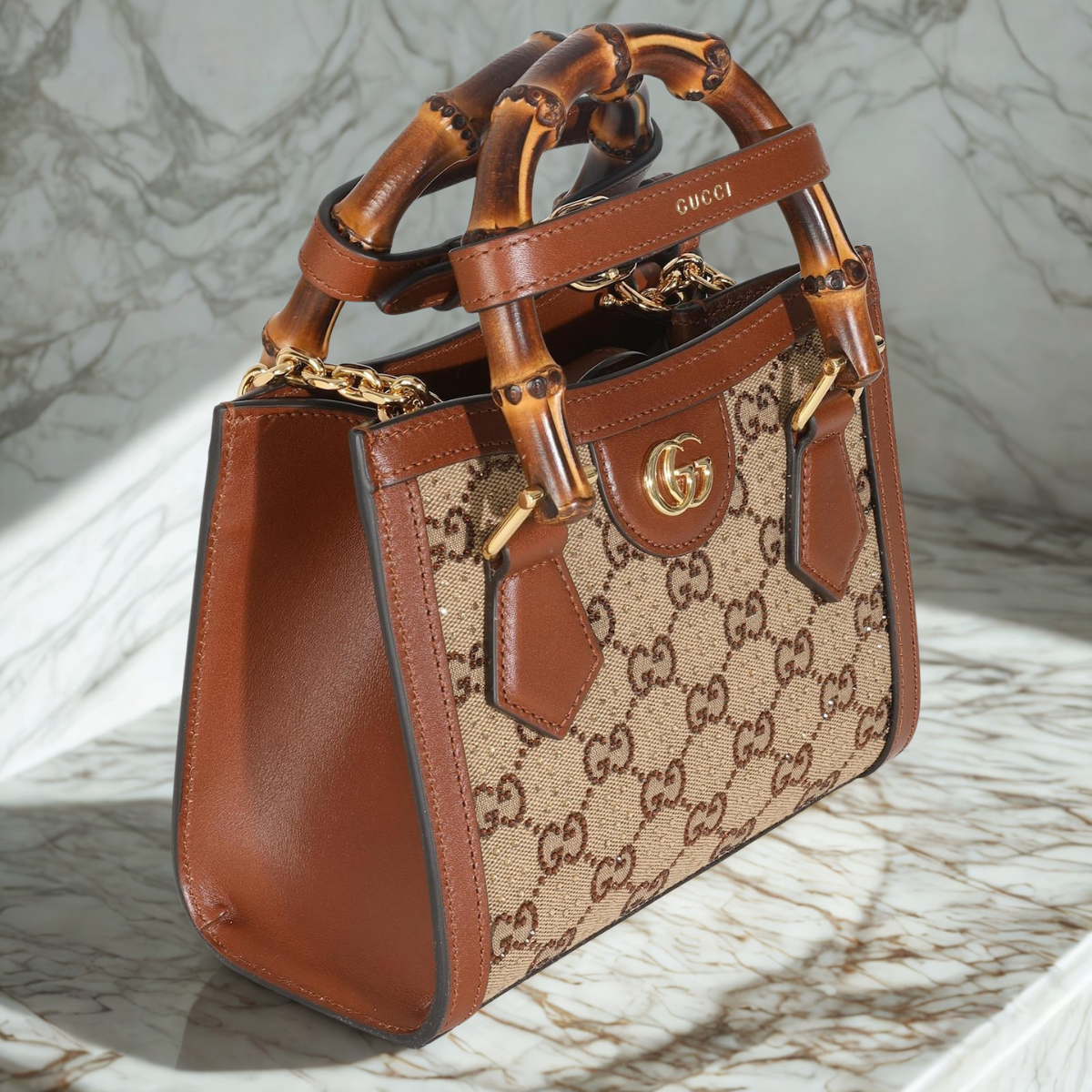 GUCCI DIANA SMALL TOTE BAG WITH CRYSTALS